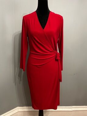 Anne Klein Red Faux Wrap Dress, size 4